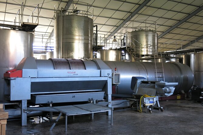 Wine tasting and winery tour at Fikardos Winery - Inside the winery: barrel room, winemaking areas, and the bottling line